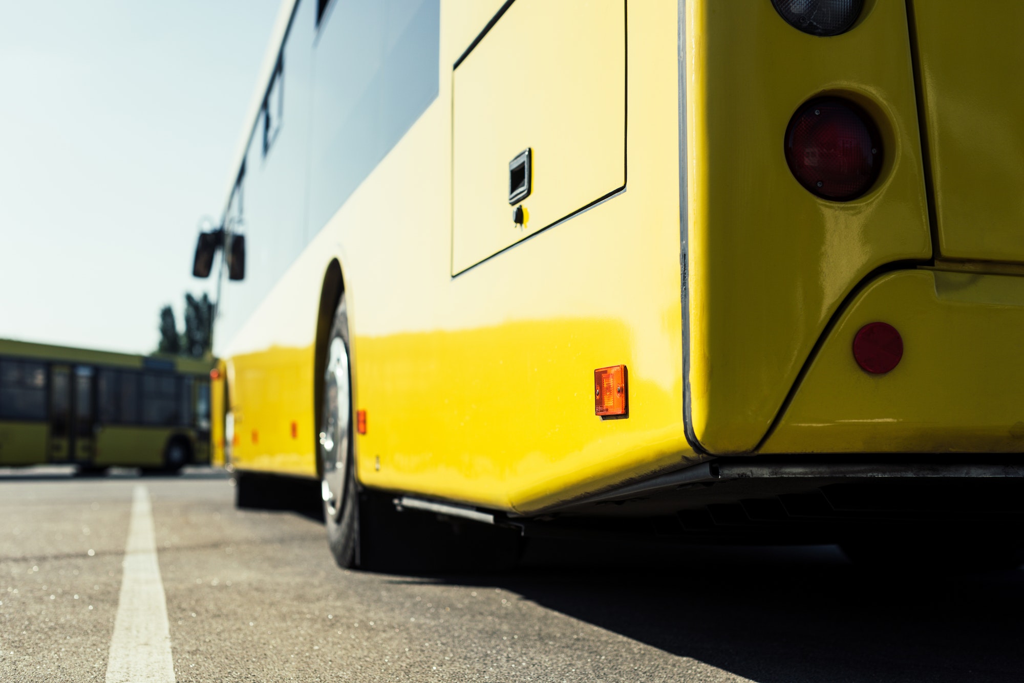 close up view of city bus on parking